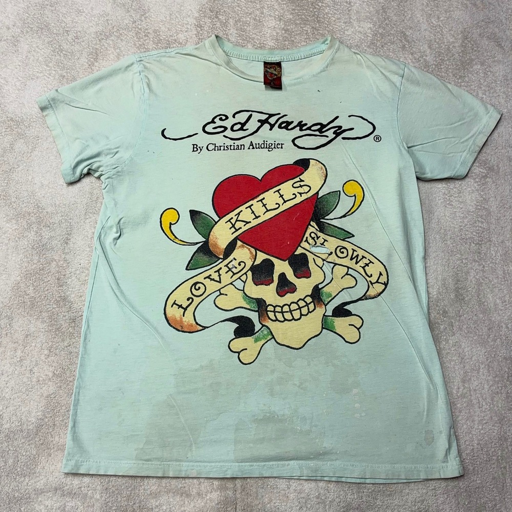 Vintage Ed Hardy Love Kills Slowly Tee DISTRESSED Made in USA Mens L